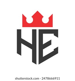 Letter HE Crown Logo. Crown on Letter HE Logo Design Template