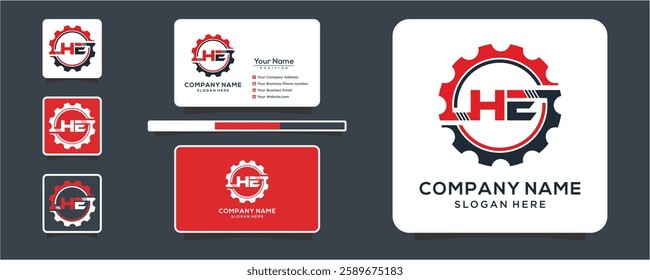 Letter HE gear vector logo template This design is suitable for technology industrial or automotive