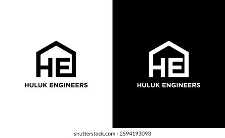 Letter HE with house logo design icon vector illustration