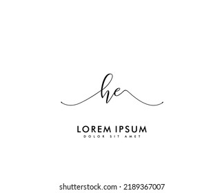 Letter HE Initial handwriting logo with signature and hand drawn style.