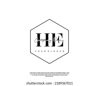 Letter HE Initial handwriting logo with signature and hand drawn style.