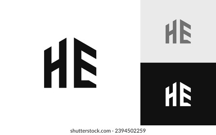 Letra HE inicial con diseño de logotipo de forma casa