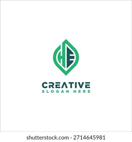 Modelo de vetor de design de logotipo de folha de letra HE