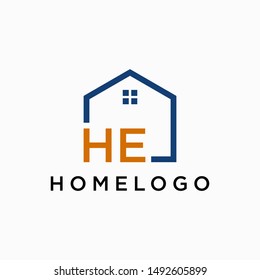 letter HE Line House Real Estate Logo. home initial H E concept. Construction logo template, Home and Real Estate icon. Housing Complex Simple Vector Logo Template. - vector