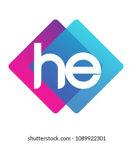 Letter HE logo with colorful geometric shape, letter combination logo design for creative industry, web, business and company.