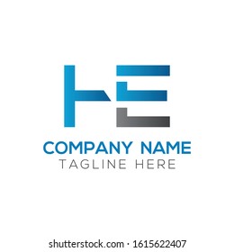letter HE Logo Design Linked Vector Template With Blue And Grey. Initial HE Vector Illustration