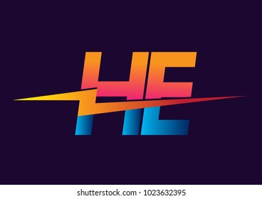 Letter HE logo with Lightning icon, letter combination Power Energy Logo design for Creative Power ideas, web, business and company.