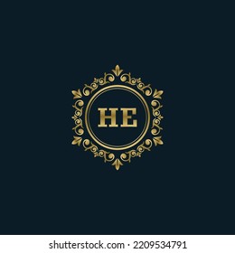 Letter HE Logo mit Luxury Gold Vorlage. Elegantes Logo, Vektorvorlage.