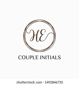 Letter HE logo template. Creative fashion logo design, couple letter , beauty icon. Initial handwriting or handwritten logo for identity. Logo with hand drawn style. wedding concept -vector
