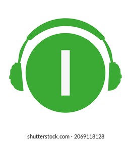 letter I head phone simple vector icon or logo with green color