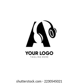 Ilustración gráfica del icono del vector de diseño del logotipo de auriculares A