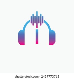 Letra I Diseño de logotipo de auriculares Icono vectorial Ilustración gráfica Música Disco DJ Onda de sonido