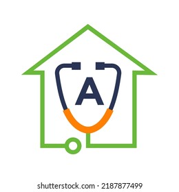 Letter A Healthcare Medical Logo. Doctor and Medical Logotype Concept with Stethoscope Sign