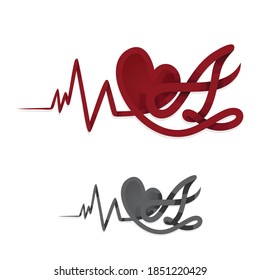 Letter A with heart and heart beat design in abstract and modern style. Vector illustration EPS.8 EPS.10
