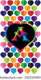 Letter A in the heart of the colorful hearts on a white background. Suitable for Modern Mobile Phone Wallpaper. 4k Mobile Wallpaper
