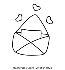 Carta con un corazón en estilo garabato. Ilustración vectorial aislada sobre fondo blanco