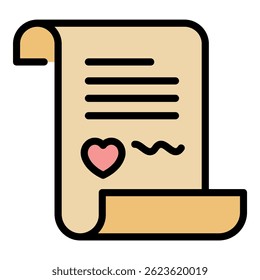Letter with heart icon. Outline letter with heart vector icon color flat isolated