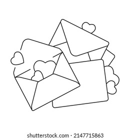 Letter with a heart isolated on a white background. Happy valentine's with paper hearts flying