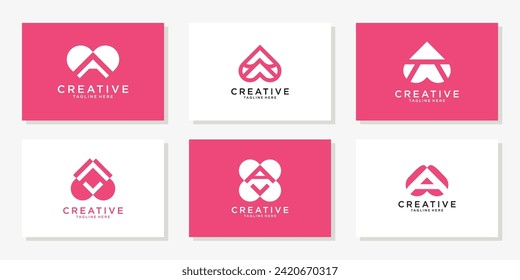 Letter A heart love logo design inspiration