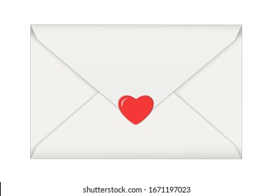 Letter with heart, message of love in envelope,
Vector illustration isolated on white background
