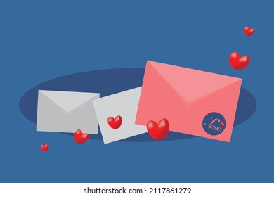 Letter with heart. Message of love. Letter Vector illustration. Isolated on blue background. Love day concept.