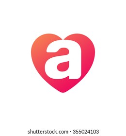 letter a heart shape icon logo orange red