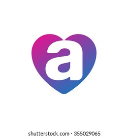 letter a heart shape icon logo purple blue