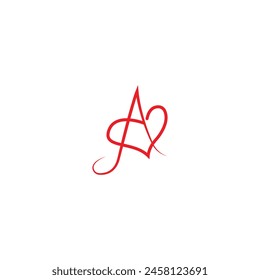 Letra A Y Logotipo En Forma De Corazón. Vector de la letra A y el diseño de la forma del corazón logotipo minimalista de la letra A y el corazón de la forma del archivo EPS