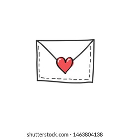 Letter with a heart in the style of a doodle. Vector hand drawing illustration