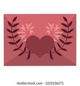 A letter with a heart and twigs. Love letter for Valentine's Day. Vector illustration of a letter with a heart.