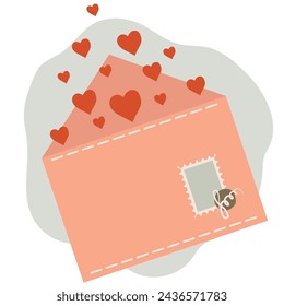 Letter with hearts. flat illustration. Valentines day card design. Cute postcard for mother or girl.