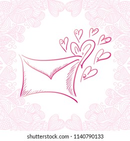 Letter with hearts. Vector illustration