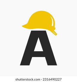 Letra A Concepto De Logotipo De Construcción De Cascos Con Icono De Casco De Seguridad. Logotipo de arquitecto de ingeniería