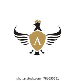 A letter heraldic logo vector illustration with wings gold color 