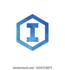 I letter with hexagon shape polygon logo monogram design in blue color vector eps