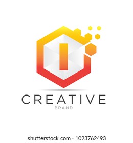 i letter hexagonal pixel logo
