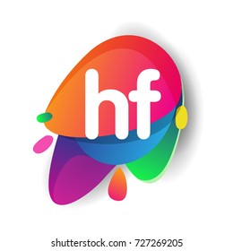 Letter HF logo with colorful splash background, letter combination logo design for creative industry, web, business and company.