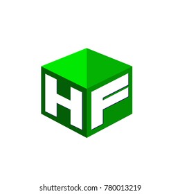 Letter HF logo in hexagon shape and green background, cube logo with letter design for company identity.

