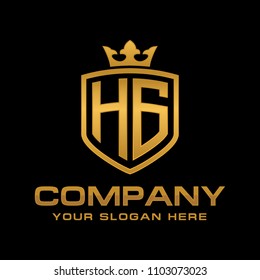 Letter HG initial with shield and crown, Luxury logo design vector