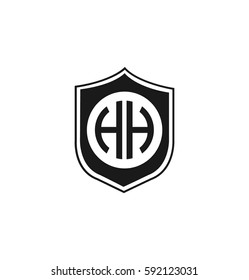 Letter HH Circle Shape Logo Wreath with Shield Icon