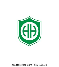 Letter HH Circle Shape Logo Wreath with Shield Icon