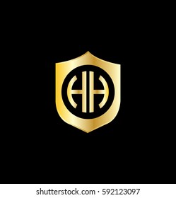 Letter HH Circle Shape Logo Wreath with Shield Icon