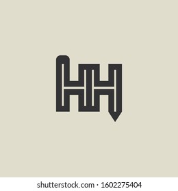 Letter HH pencil shape logo design. Link icon in flat style isolated on grey background. Graphic alphabet symbol for your corporate business identity, website, app, UI. Arts logo design inspiration.
