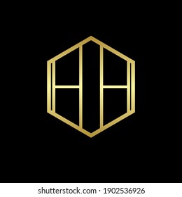 letter HH. Vector golden font logo on black background