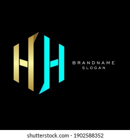 letter HH. Vector logo in gold and blue color on black background