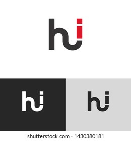 Letter hi linked lowercase logo design template elements. Red letter Isolated on black white grey background. Suitable for business, consulting group company.