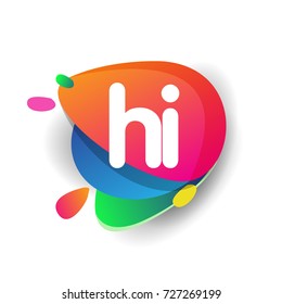 Letter HI logo with colorful splash background, letter combination logo design for creative industry, web, business and company.