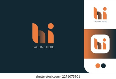 Conjunto de logotipos de letra Hi con diseño de gradiente triangular, futuro y adelante. Diseño plano de icono