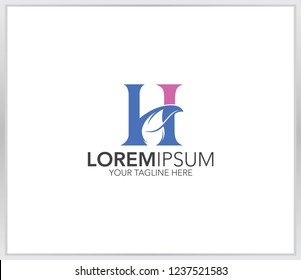 Letter HI logo template. letter HI with leaf icon on white background