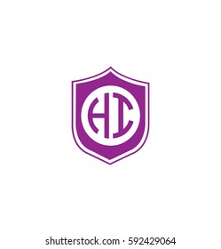 Letter HI Wreath Circle Shape Logo with Shield